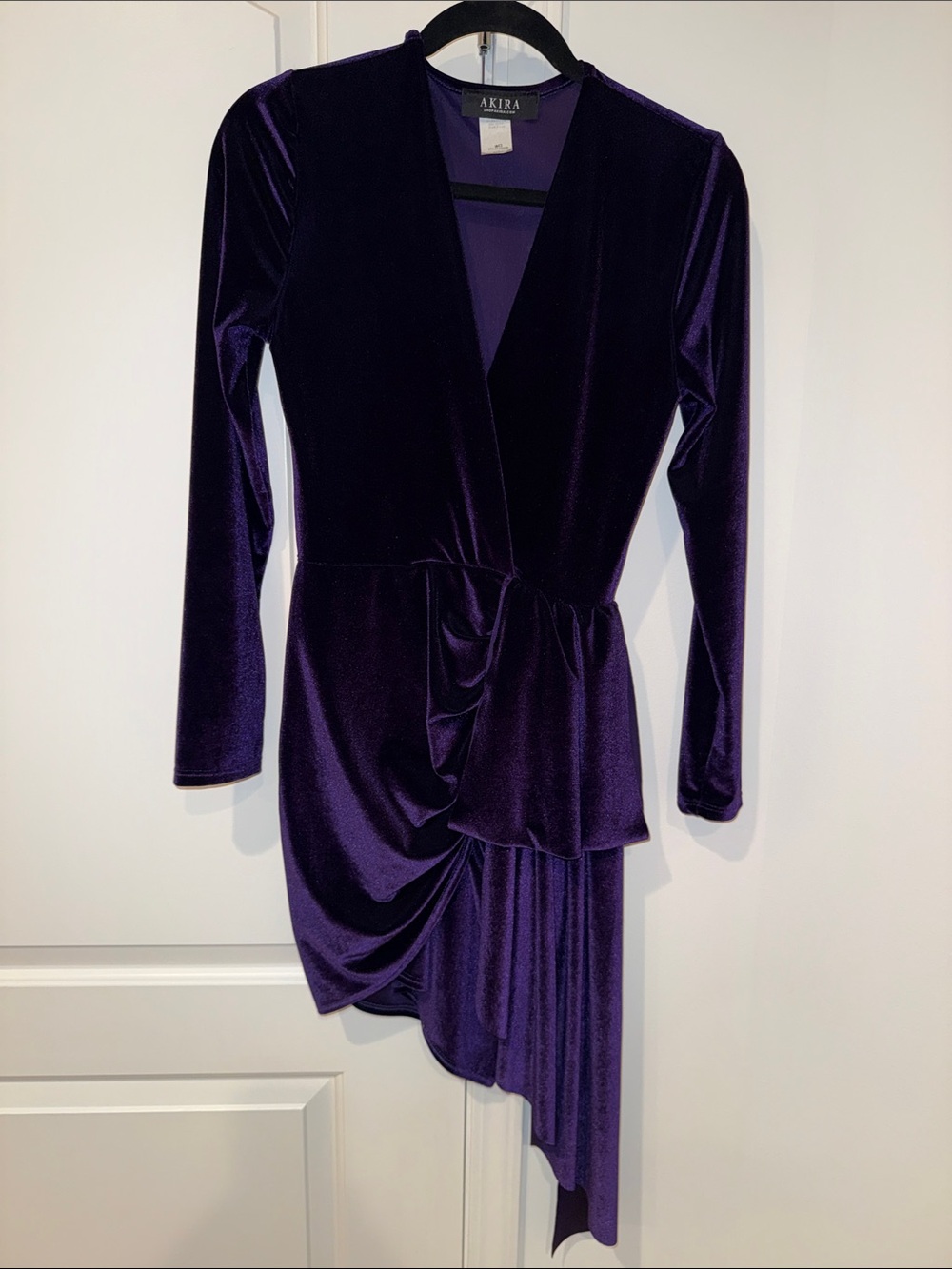 AKIRA Deep Purple Velvet Long Sleeve Asymmetric Wrap Dress